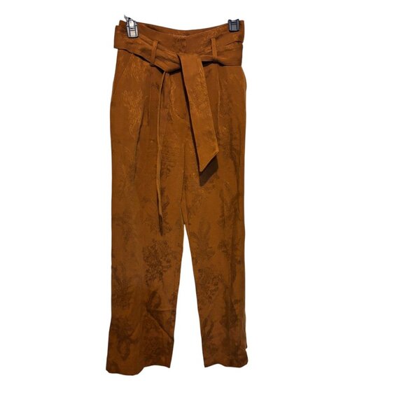 Veronica Beard Vitha Bronze Linen Blend Jacquard Belted Cropped Leg Pants - Picture 4 of 14